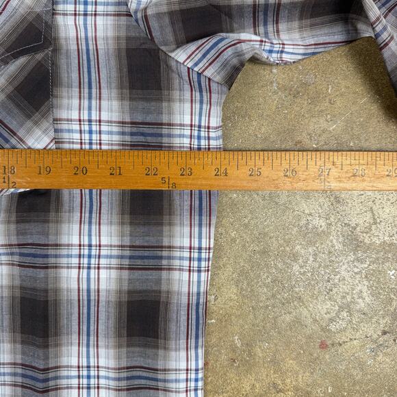Ely Cattleman Plaid Western Pearl Snap Shirt Men’s Large Brown Cream Blue Red - Picture 9 of 11